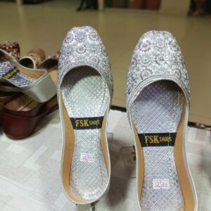 Silver Colored Khoosay Embroidered Shoes