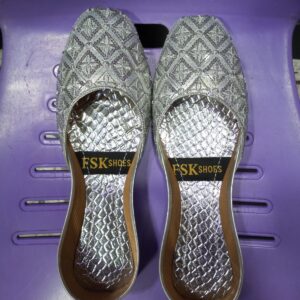 Silver Colored Khoosay Embroidered Shoes Pattern Style